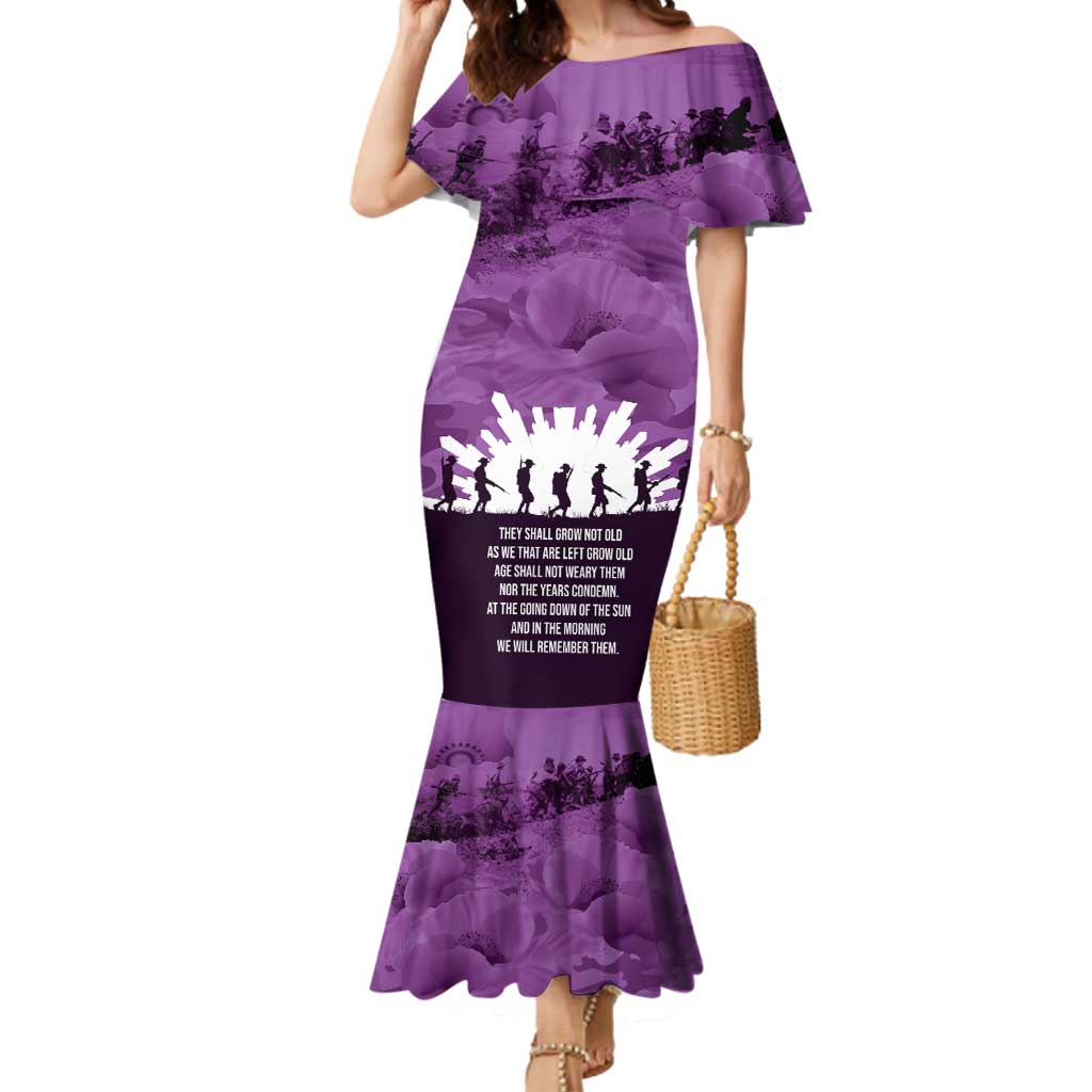 Anzac Day Gallipoli Personalised Mermaid Dress Purple Poppy Flowers LT9 Women Purple - Polynesian Pride