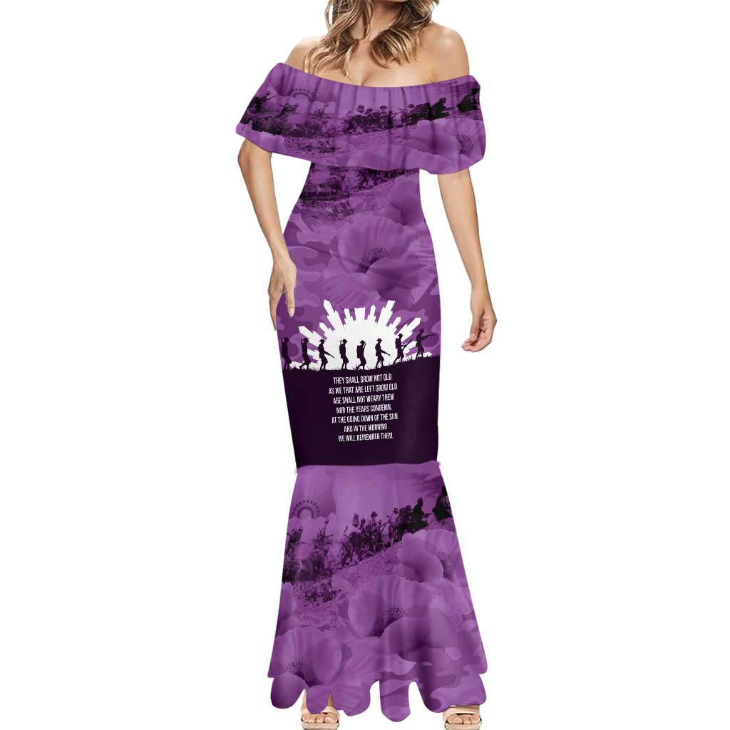 Anzac Day Gallipoli Personalised Mermaid Dress Purple Poppy Flowers LT9 - Polynesian Pride