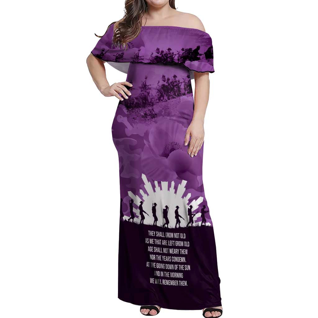 Anzac Day Gallipoli Personalised Off Shoulder Maxi Dress Purple Poppy Flowers LT9 Women Purple - Polynesian Pride
