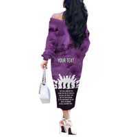 Anzac Day Gallipoli Personalised Off The Shoulder Long Sleeve Dress Purple Poppy Flowers LT9 - Polynesian Pride