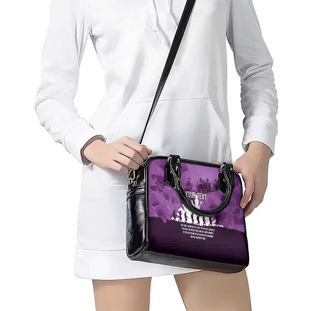 Anzac Day Gallipoli Personalised Shoulder Handbag Purple Poppy Flowers
