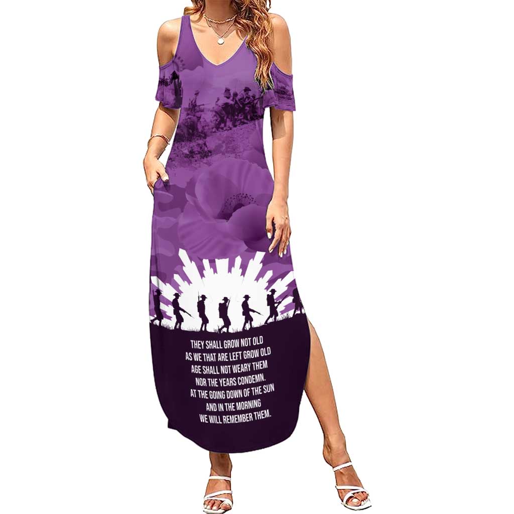 Anzac Day Gallipoli Personalised Summer Maxi Dress Purple Poppy Flowers