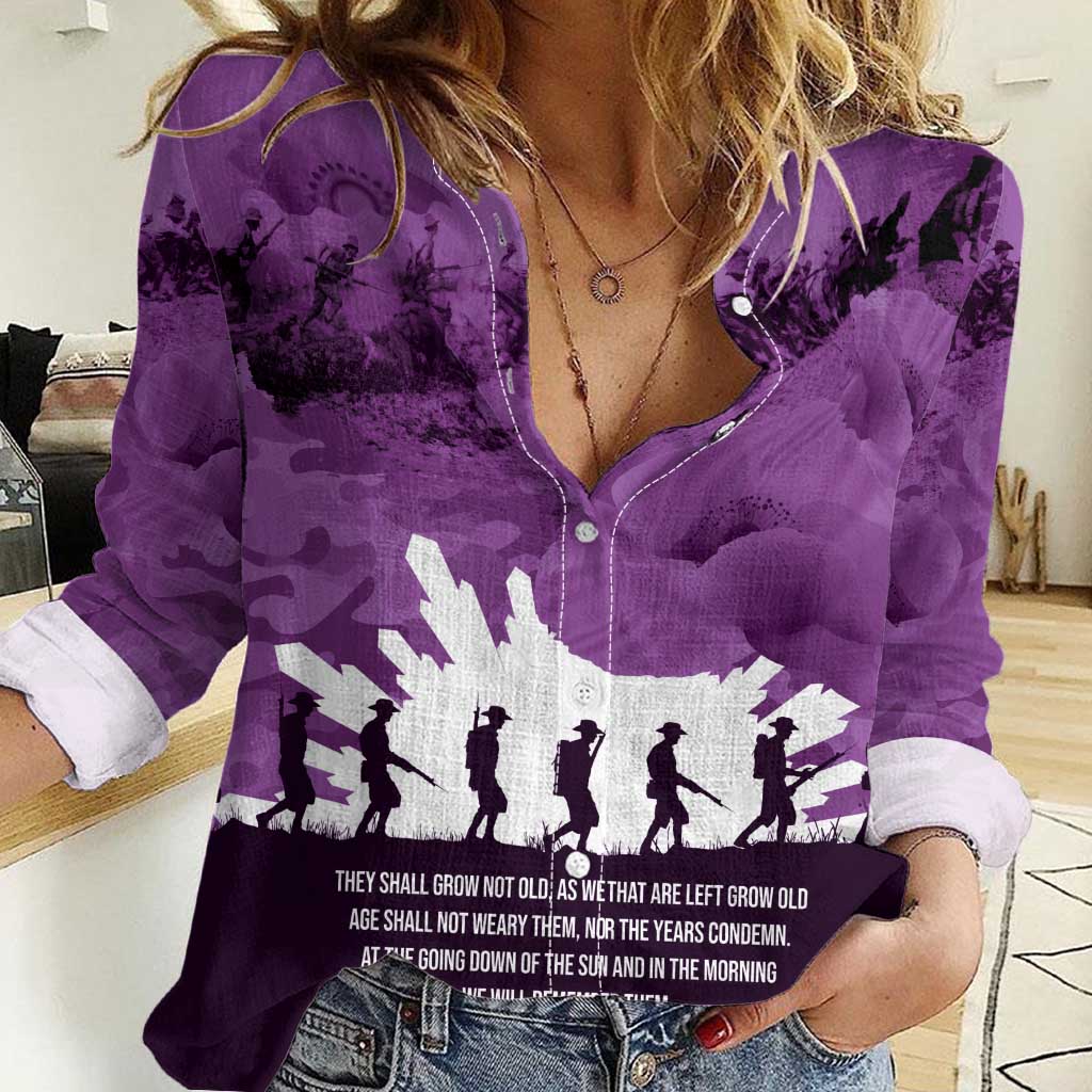 Anzac Day Gallipoli Personalised Women Casual Shirt Purple Poppy Flowers LT9 Female Purple - Polynesian Pride