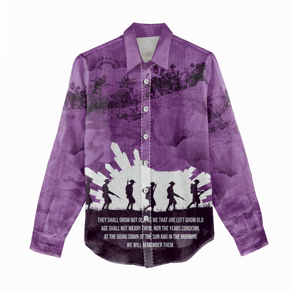 Anzac Day Gallipoli Personalised Women Casual Shirt Purple Poppy Flowers LT9 - Polynesian Pride