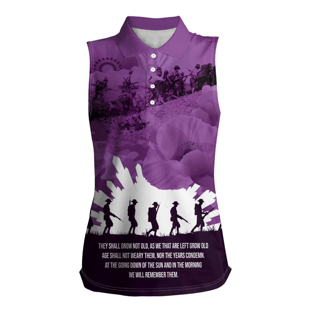 Anzac Day Gallipoli Personalised Women Sleeveless Polo Shirt Purple Poppy Flowers LT9 Female Purple - Polynesian Pride