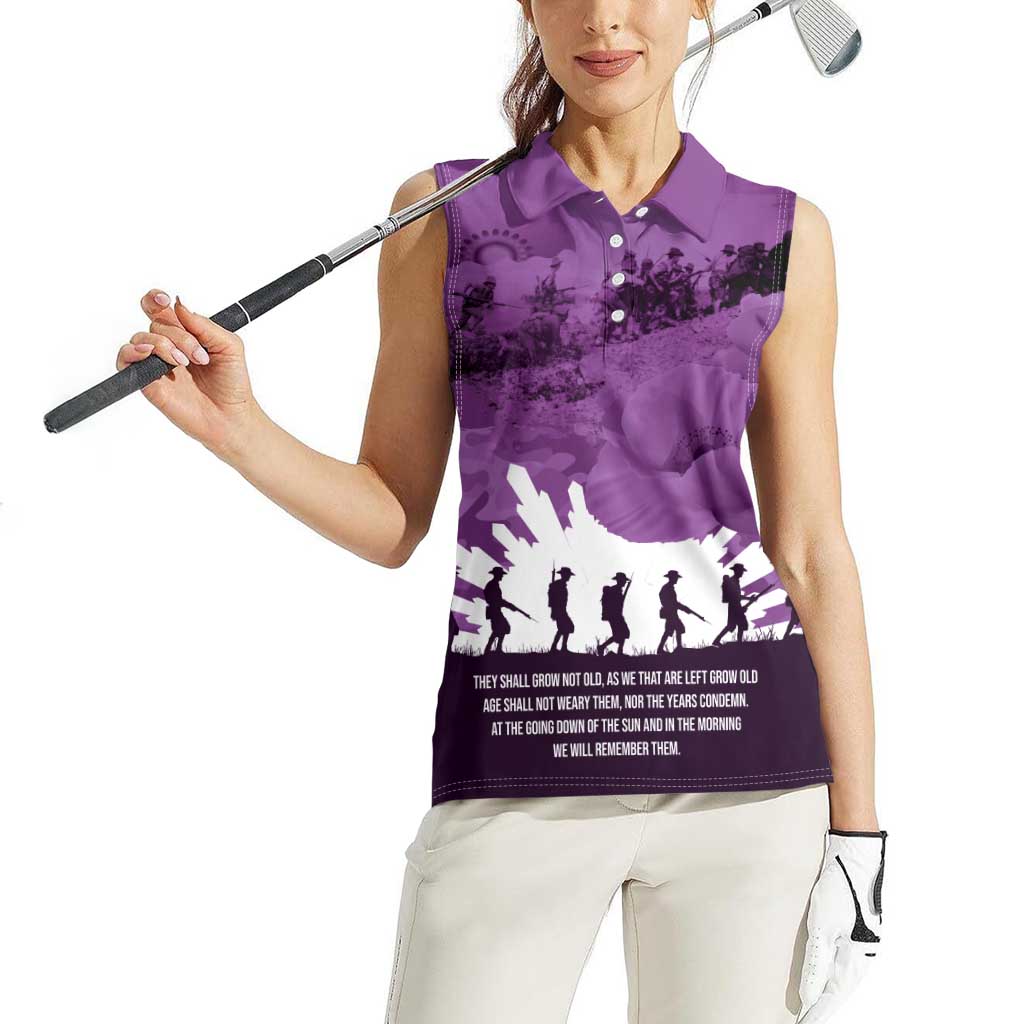 Anzac Day Gallipoli Personalised Women Sleeveless Polo Shirt Purple Poppy Flowers LT9 - Polynesian Pride