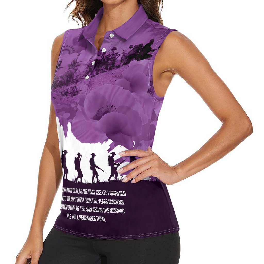 Anzac Day Gallipoli Personalised Women Sleeveless Polo Shirt Purple Poppy Flowers LT9 - Polynesian Pride