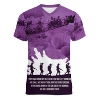 Anzac Day Gallipoli Personalised Women V-Neck T-Shirt Purple Poppy Flowers LT9 Female Purple - Polynesian Pride