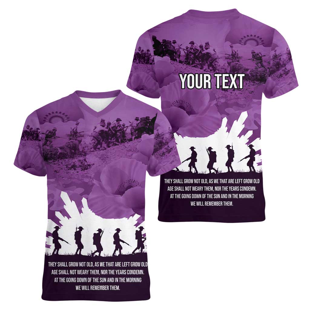 Anzac Day Gallipoli Personalised Women V-Neck T-Shirt Purple Poppy Flowers LT9 - Polynesian Pride
