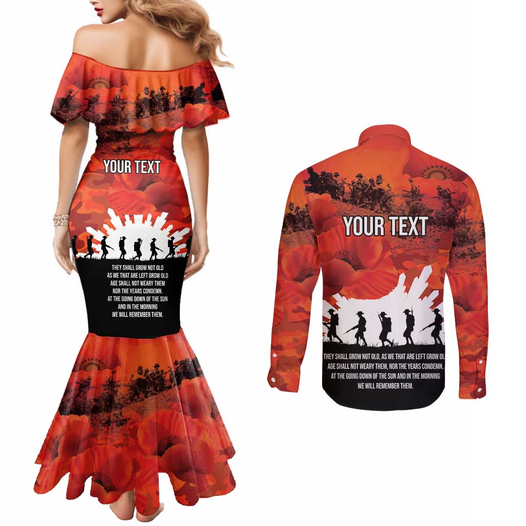 Anzac Day Gallipoli Personalised Couples Matching Mermaid Dress and Long Sleeve Button Shirt Red Poppy Flowers LT9 - Polynesian Pride