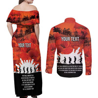 Anzac Day Gallipoli Personalised Couples Matching Off Shoulder Maxi Dress and Long Sleeve Button Shirt Red Poppy Flowers LT9 - Polynesian Pride