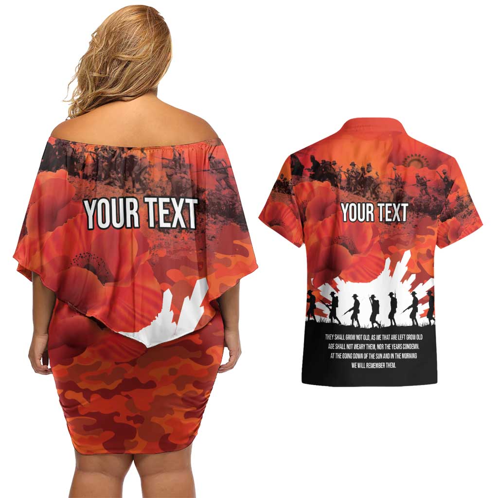 Anzac Day Gallipoli Personalised Couples Matching Off Shoulder Short Dress and Hawaiian Shirt Red Poppy Flowers LT9 - Polynesian Pride