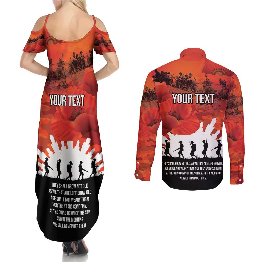 Anzac Day Gallipoli Personalised Couples Matching Summer Maxi Dress and Long Sleeve Button Shirt Red Poppy Flowers LT9 - Polynesian Pride