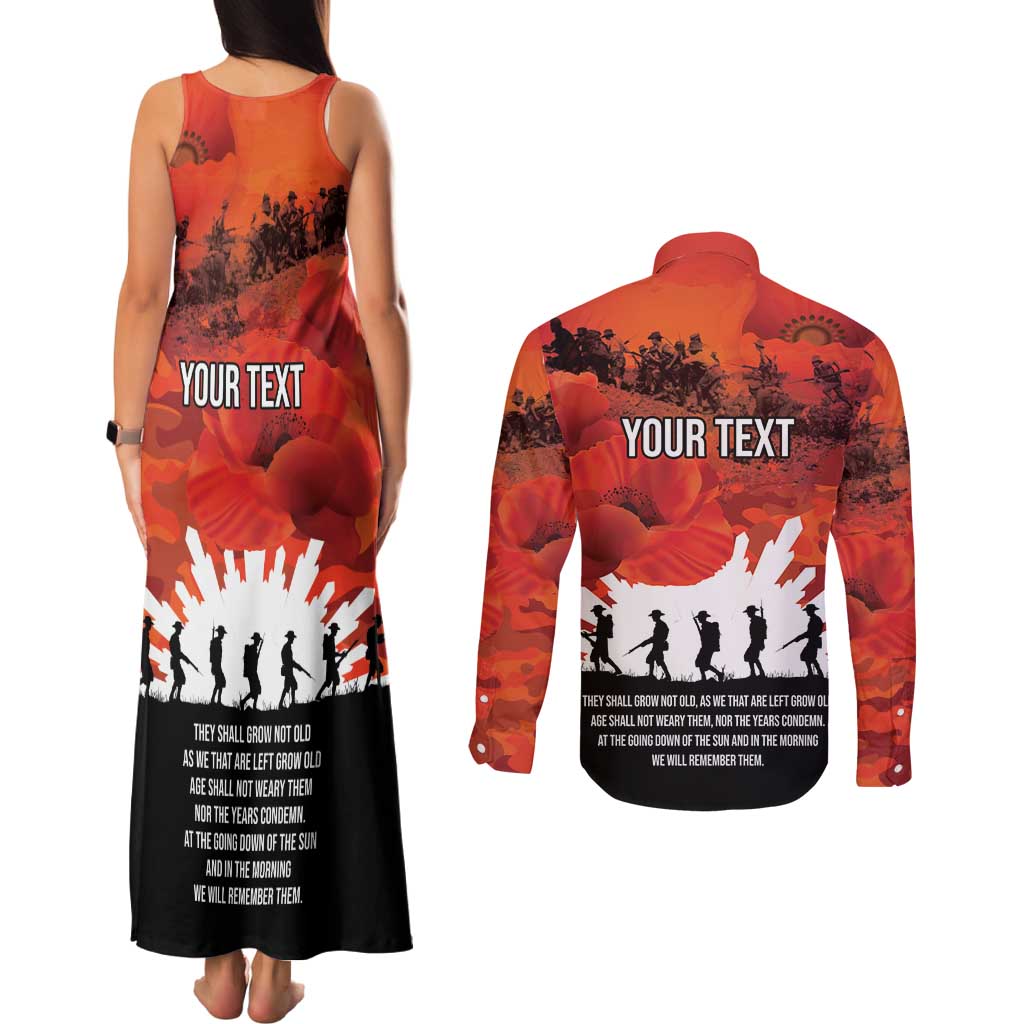 Anzac Day Gallipoli Personalised Couples Matching Tank Maxi Dress and Long Sleeve Button Shirt Red Poppy Flowers LT9 - Polynesian Pride