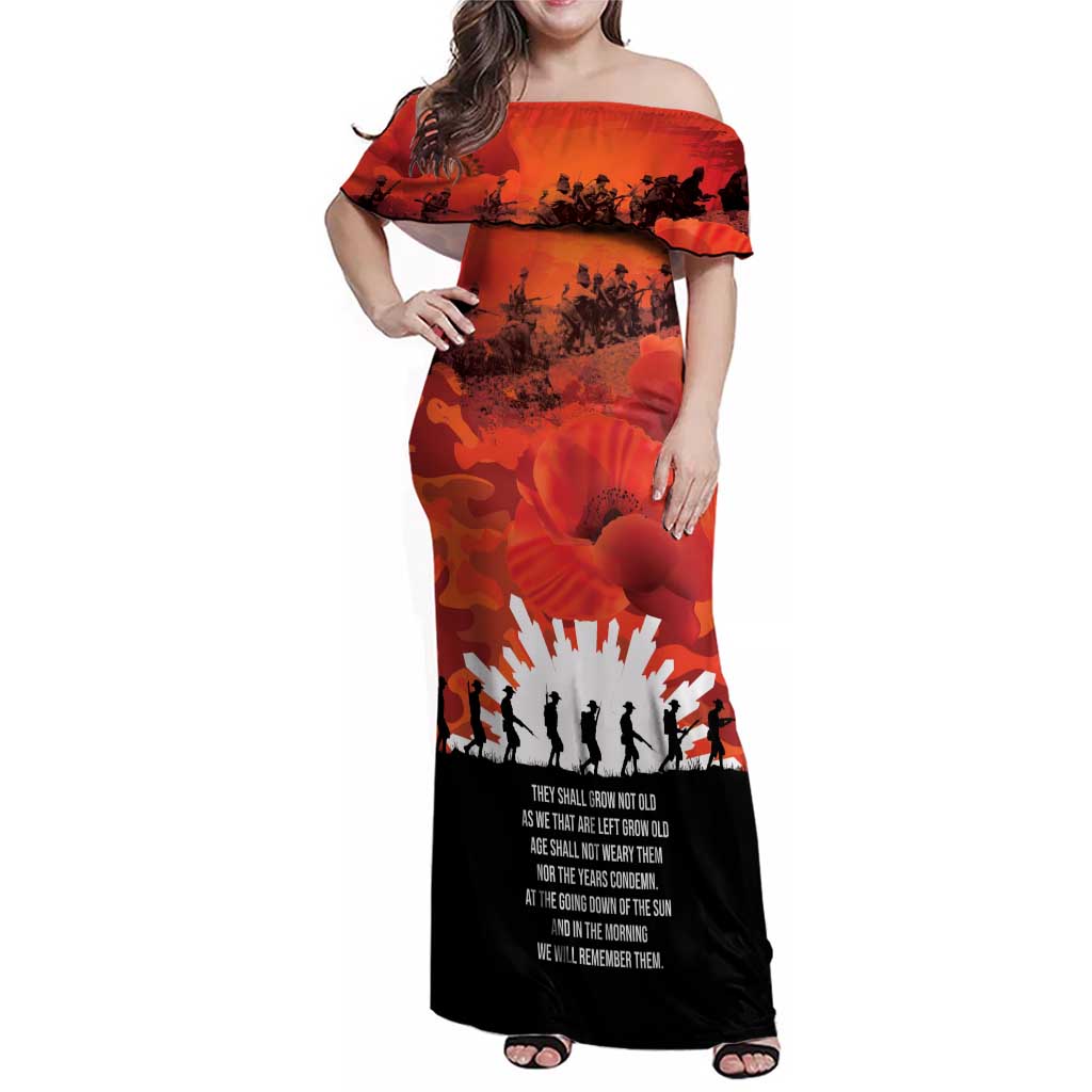 Anzac Day Gallipoli Personalised Family Matching Off Shoulder Maxi Dress and Hawaiian Shirt Red Poppy Flowers LT9 Mom's Dress Red - Polynesian Pride