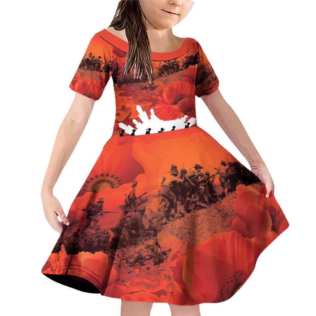 Anzac Day Gallipoli Personalised Family Matching Off Shoulder Short Dress and Hawaiian Shirt Red Poppy Flowers LT9 Daughter's Dress Red - Polynesian Pride
