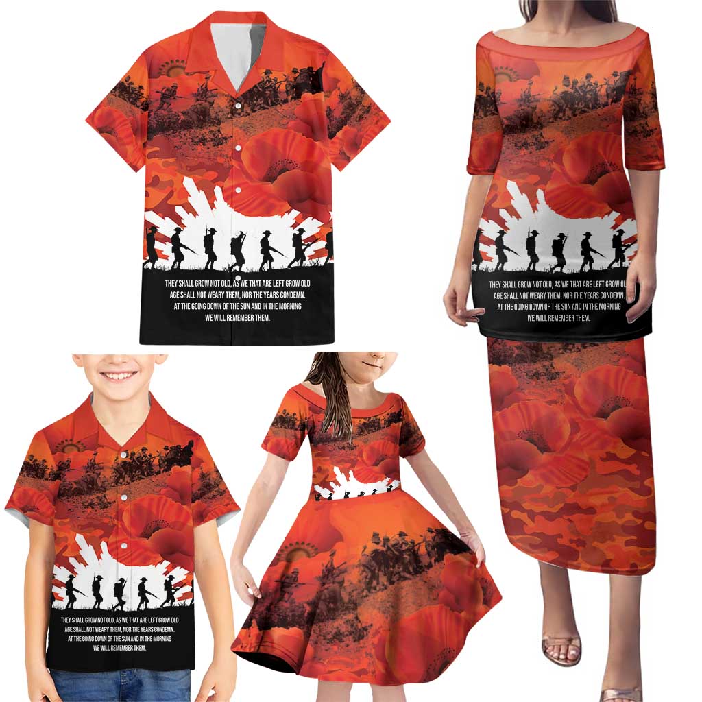 Anzac Day Gallipoli Personalised Family Matching Puletasi and Hawaiian Shirt Red Poppy Flowers LT9 - Polynesian Pride