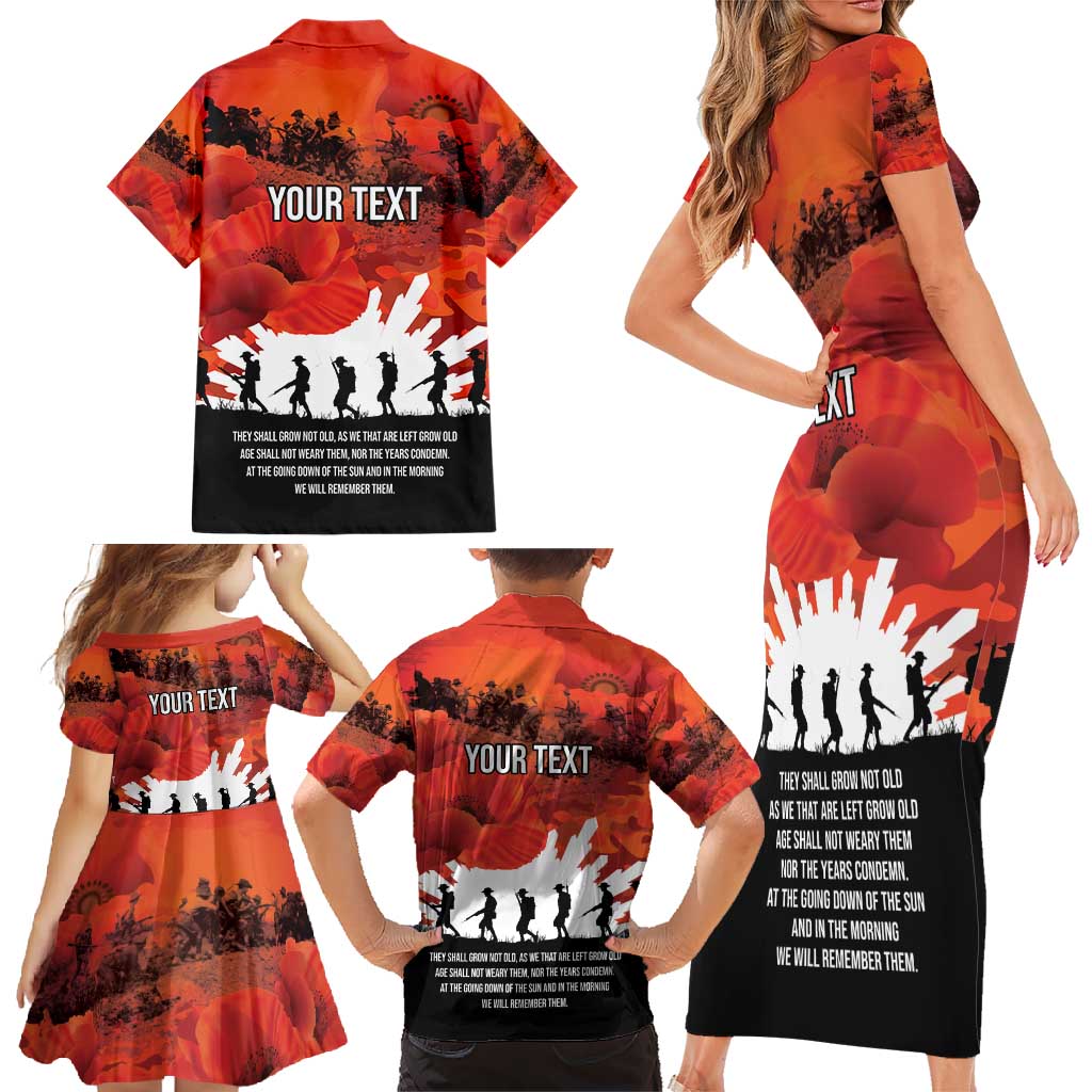 Anzac Day Gallipoli Personalised Family Matching Short Sleeve Bodycon Dress and Hawaiian Shirt Red Poppy Flowers LT9 - Polynesian Pride