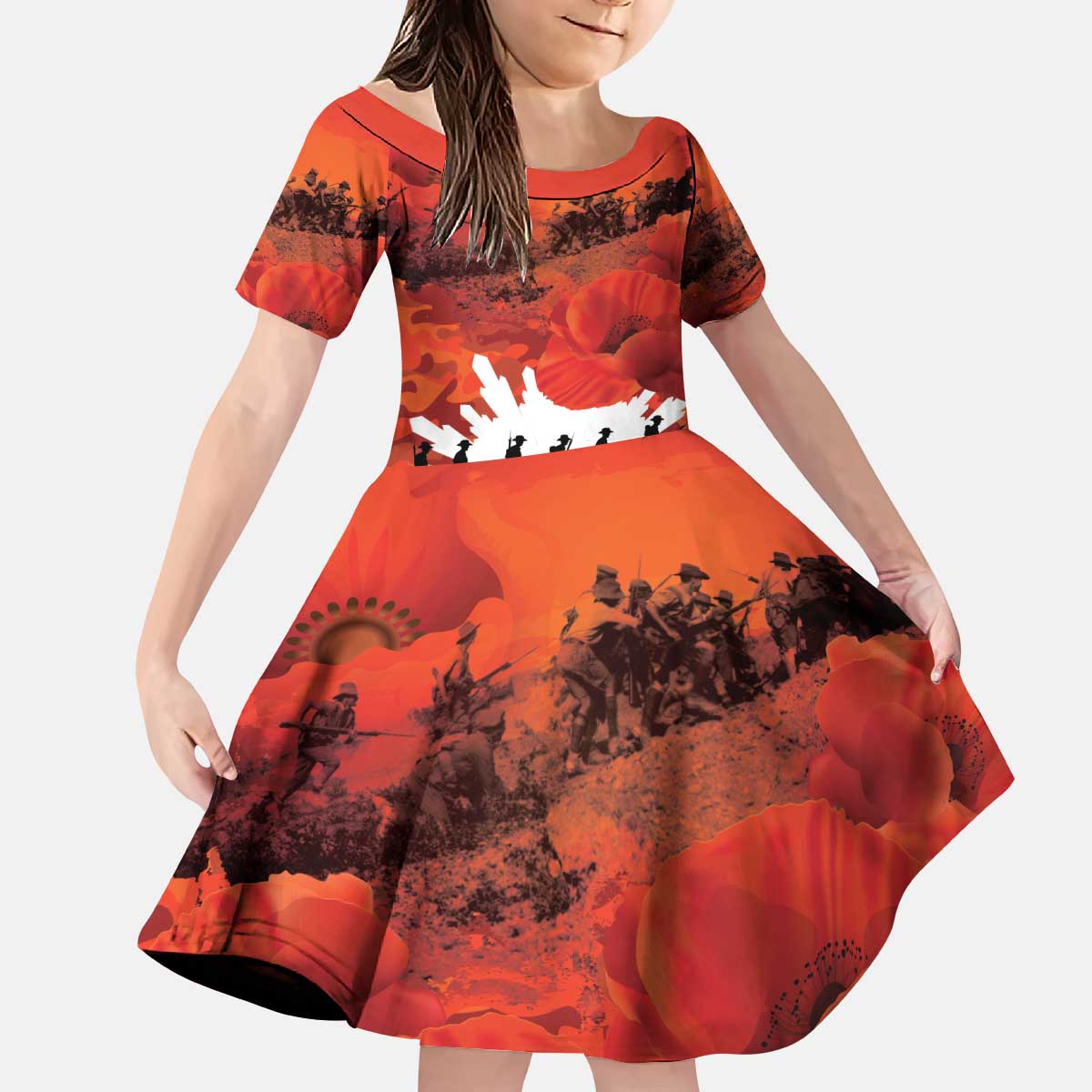 Anzac Day Gallipoli Personalised Kid Short Sleeve Dress Red Poppy Flowers