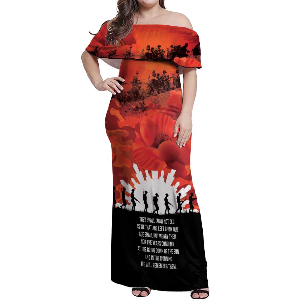 Anzac Day Gallipoli Personalised Off Shoulder Maxi Dress Red Poppy Flowers LT9 Women Red - Polynesian Pride