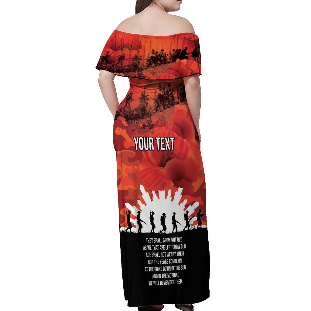 Anzac Day Gallipoli Personalised Off Shoulder Maxi Dress Red Poppy Flowers LT9 - Polynesian Pride