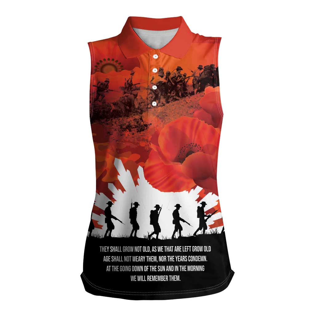 Anzac Day Gallipoli Personalised Women Sleeveless Polo Shirt Red Poppy Flowers
