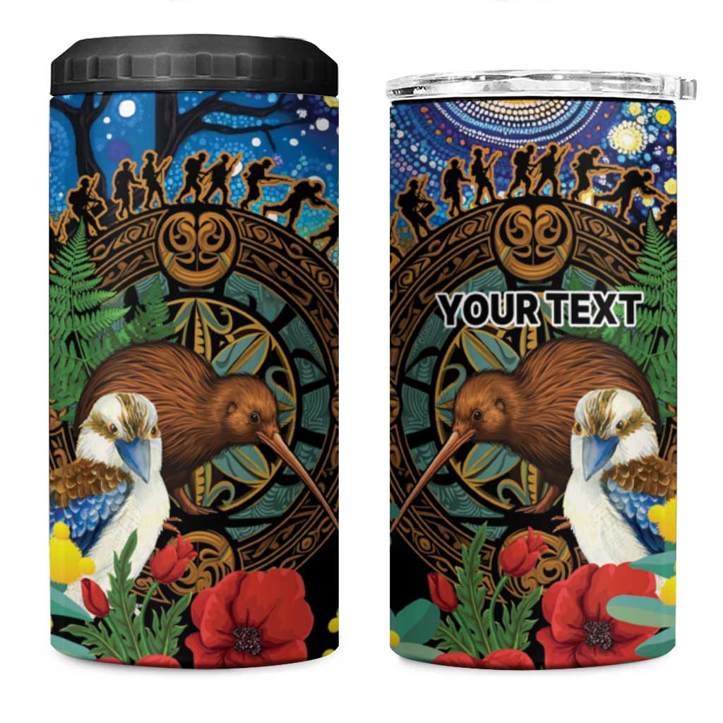 Kiwi-Kookaburra Bird ANZAC Personalised 4 in 1 Can Cooler Tumbler Aussie Golden Wattle Poppy Folowers LT9 One Size: 16 oz Blue - Polynesian Pride