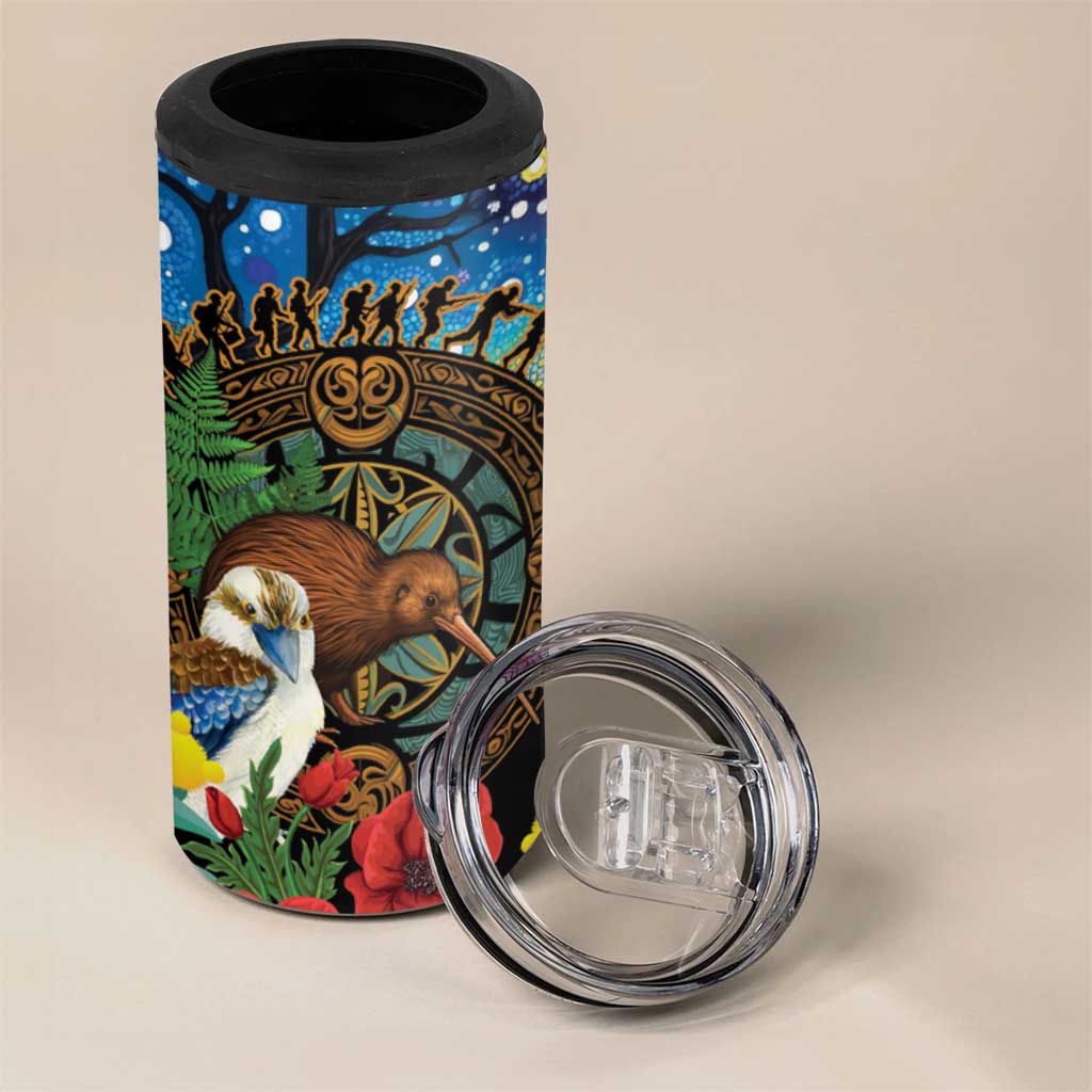 Kiwi-Kookaburra Bird ANZAC Personalised 4 in 1 Can Cooler Tumbler Aussie Golden Wattle Poppy Folowers LT9 - Polynesian Pride