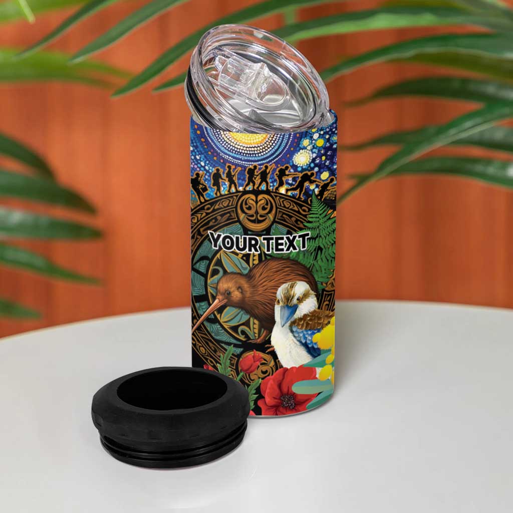 Kiwi-Kookaburra Bird ANZAC Personalised 4 in 1 Can Cooler Tumbler Aussie Golden Wattle Poppy Folowers LT9 - Polynesian Pride
