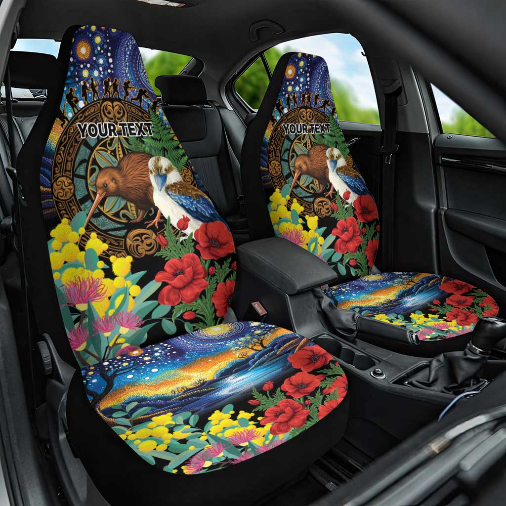 Kiwi-Kookaburra Bird ANZAC Personalised Car Seat Cover Aussie Golden Wattle Poppy Flowers LT9 One Size Blue - Polynesian Pride