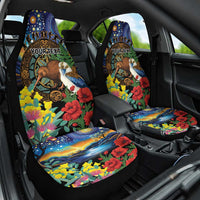 Kiwi-Kookaburra Bird ANZAC Personalised Car Seat Cover Aussie Golden Wattle Poppy Flowers LT9 One Size Blue - Polynesian Pride