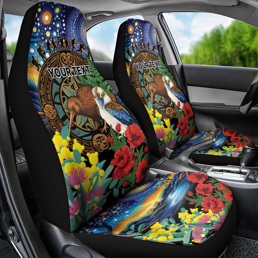 Kiwi-Kookaburra Bird ANZAC Personalised Car Seat Cover Aussie Golden Wattle Poppy Flowers LT9 - Polynesian Pride
