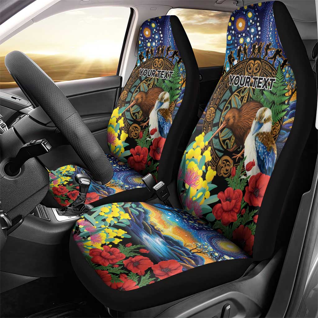 Kiwi-Kookaburra Bird ANZAC Personalised Car Seat Cover Aussie Golden Wattle Poppy Flowers LT9 - Polynesian Pride
