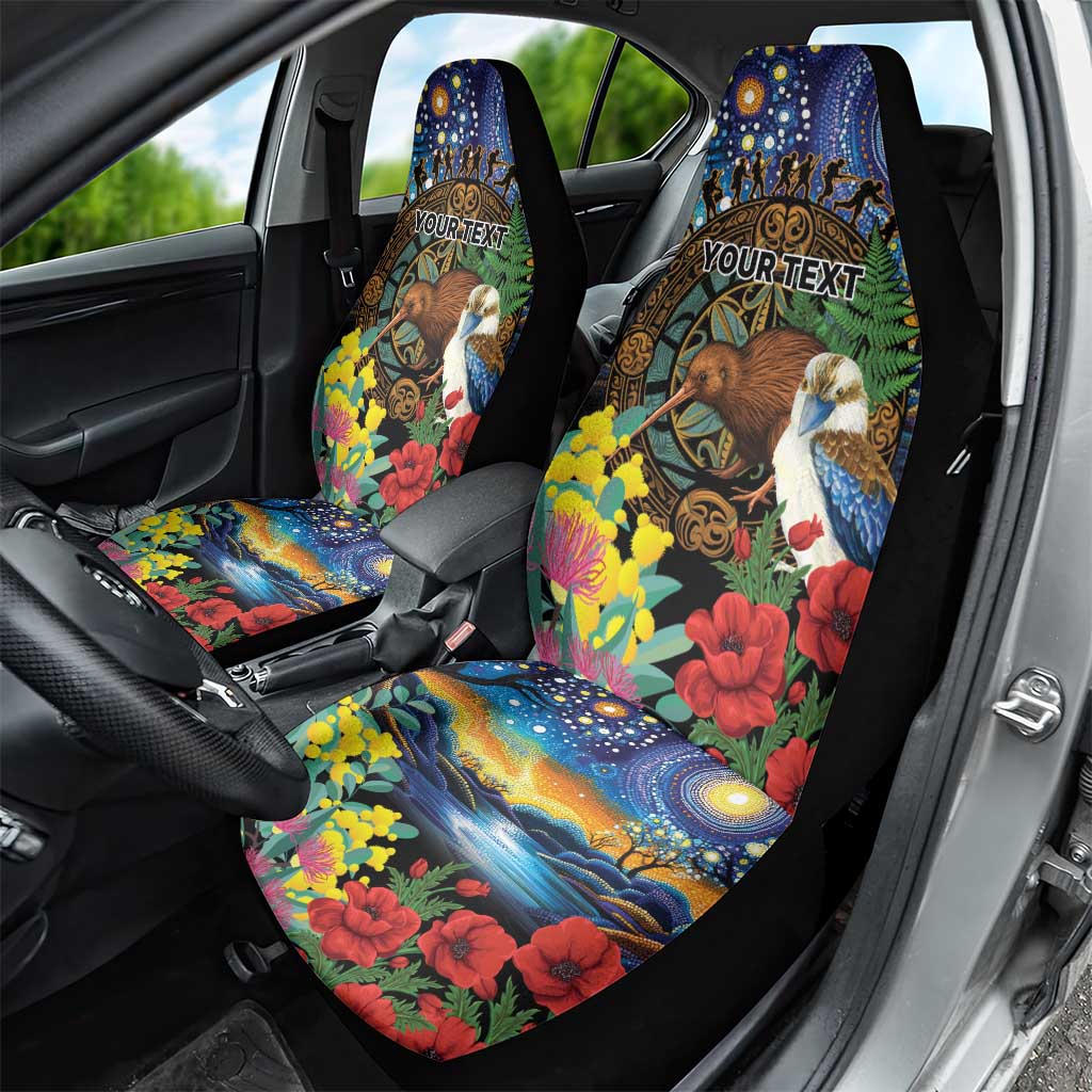 Kiwi-Kookaburra Bird ANZAC Personalised Car Seat Cover Aussie Golden Wattle Poppy Flowers LT9 - Polynesian Pride
