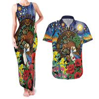 Kiwi-Kookaburra Bird ANZAC Personalised Couples Matching Tank Maxi Dress and Hawaiian Shirt Aussie Golden Wattle Poppy Flowers LT9 Blue - Polynesian Pride
