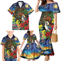 Kiwi-Kookaburra Bird ANZAC Personalised Family Matching Mermaid Dress and Hawaiian Shirt Aussie Golden Wattle Poppy Flowers LT9 - Polynesian Pride