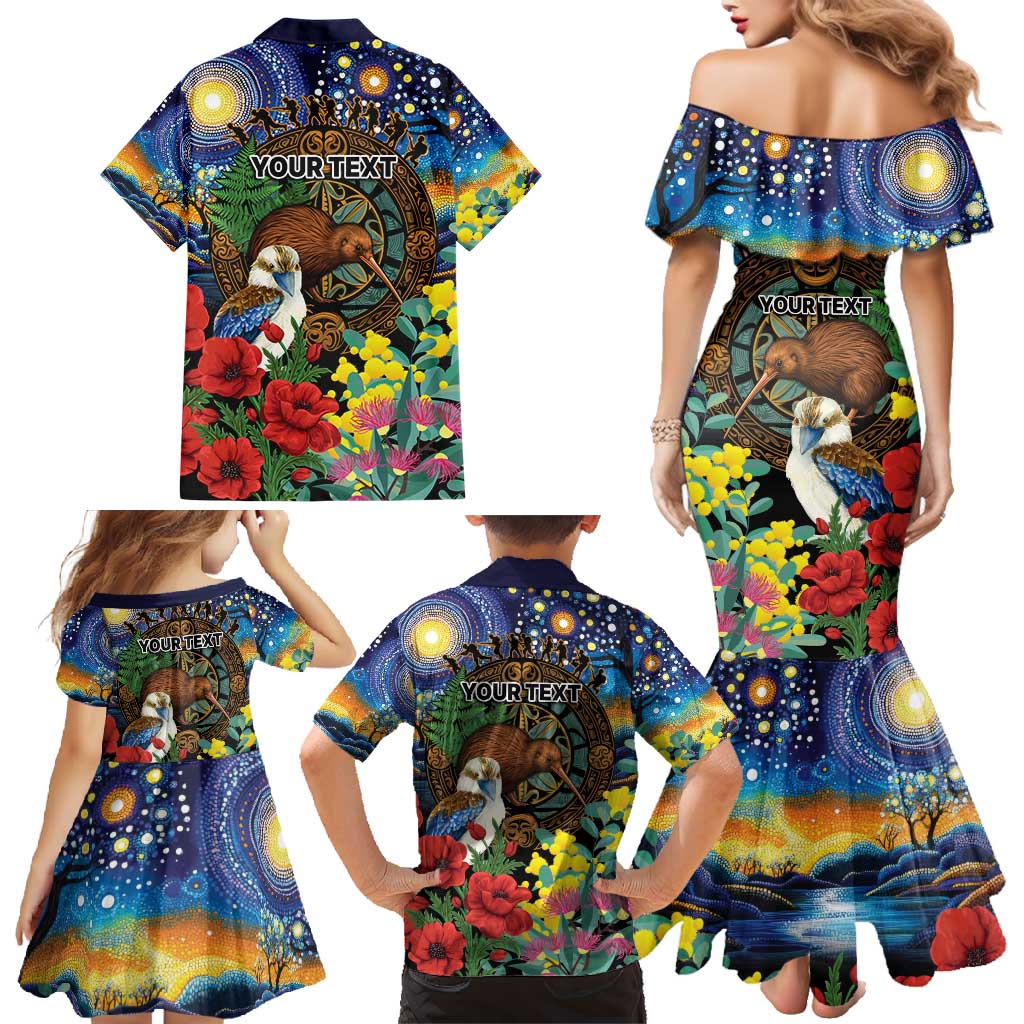 Kiwi-Kookaburra Bird ANZAC Personalised Family Matching Mermaid Dress and Hawaiian Shirt Aussie Golden Wattle Poppy Flowers LT9 - Polynesian Pride