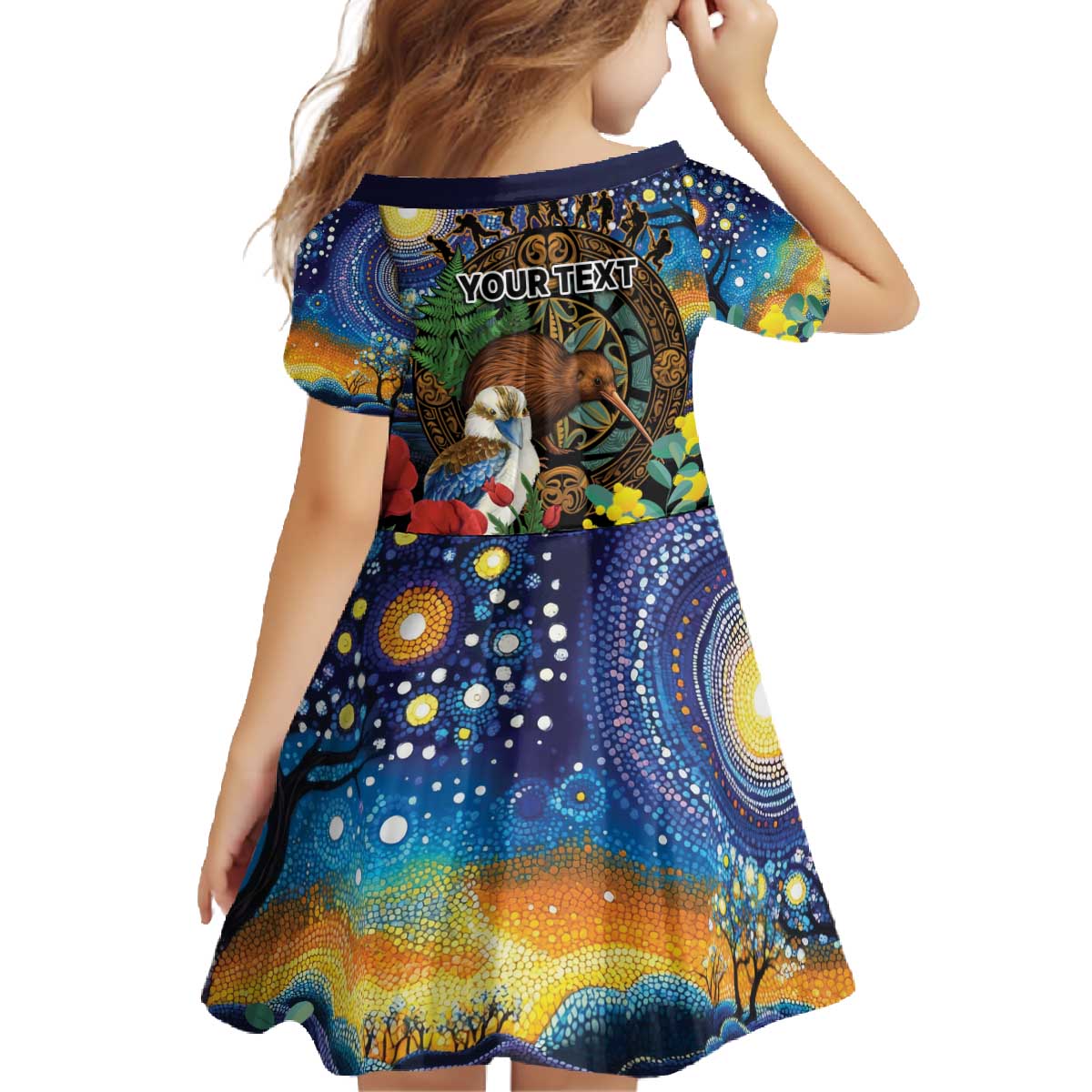 Kiwi-Kookaburra Bird ANZAC Personalised Family Matching Off The Shoulder Long Sleeve Dress and Hawaiian Shirt Aussie Golden Wattle Poppy Flowers LT9 - Polynesian Pride