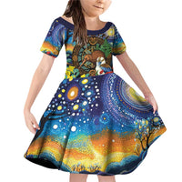 Kiwi-Kookaburra Bird ANZAC Personalised Family Matching Off Shoulder Short Dress and Hawaiian Shirt Aussie Golden Wattle Poppy Flowers LT9 Daughter's Dress Blue - Polynesian Pride
