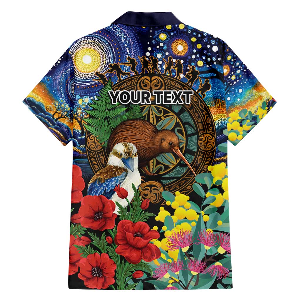 Kiwi-Kookaburra Bird ANZAC Personalised Family Matching Off Shoulder Short Dress and Hawaiian Shirt Aussie Golden Wattle Poppy Flowers LT9 - Polynesian Pride