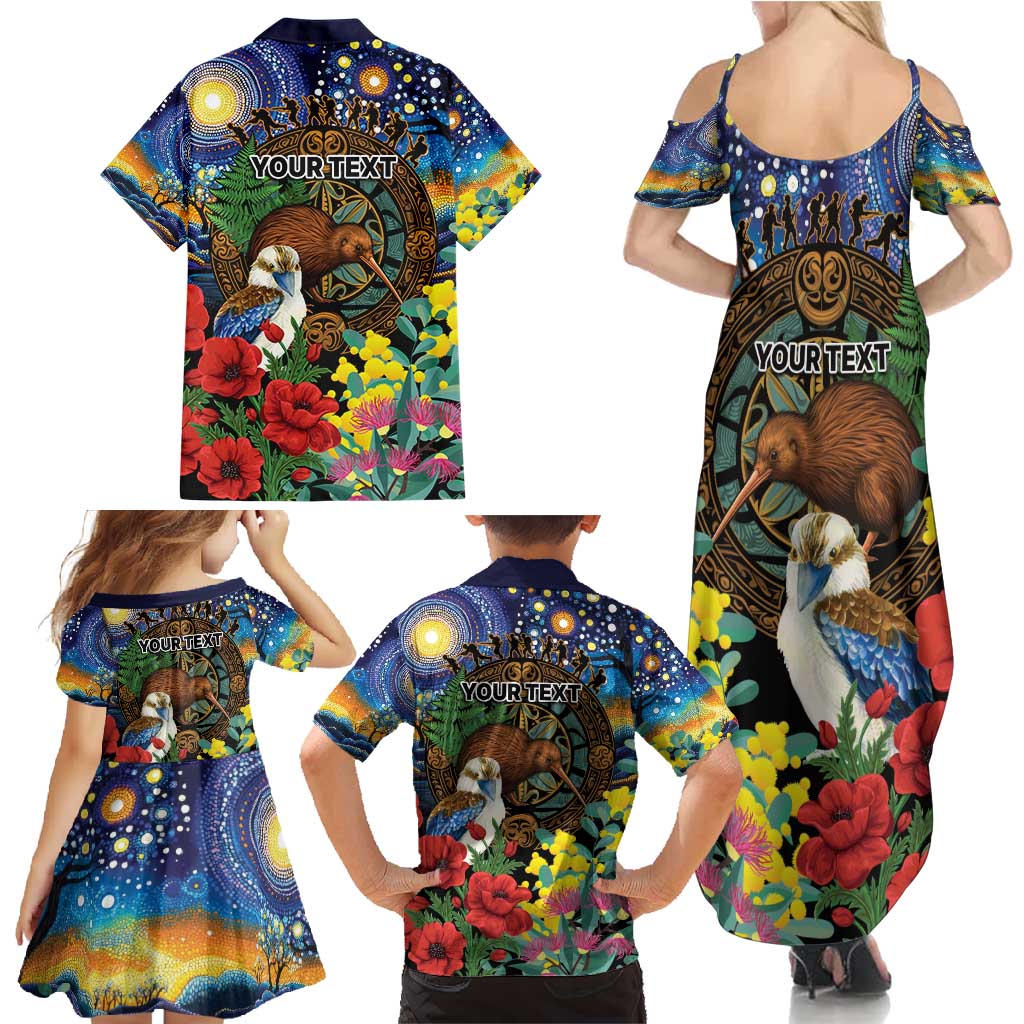 Kiwi-Kookaburra Bird ANZAC Personalised Family Matching Summer Maxi Dress and Hawaiian Shirt Aussie Golden Wattle Poppy Flowers LT9 - Polynesian Pride
