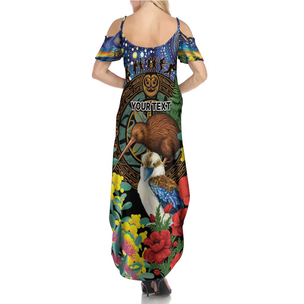 Kiwi-Kookaburra Bird ANZAC Personalised Family Matching Summer Maxi Dress and Hawaiian Shirt Aussie Golden Wattle Poppy Flowers LT9 - Polynesian Pride
