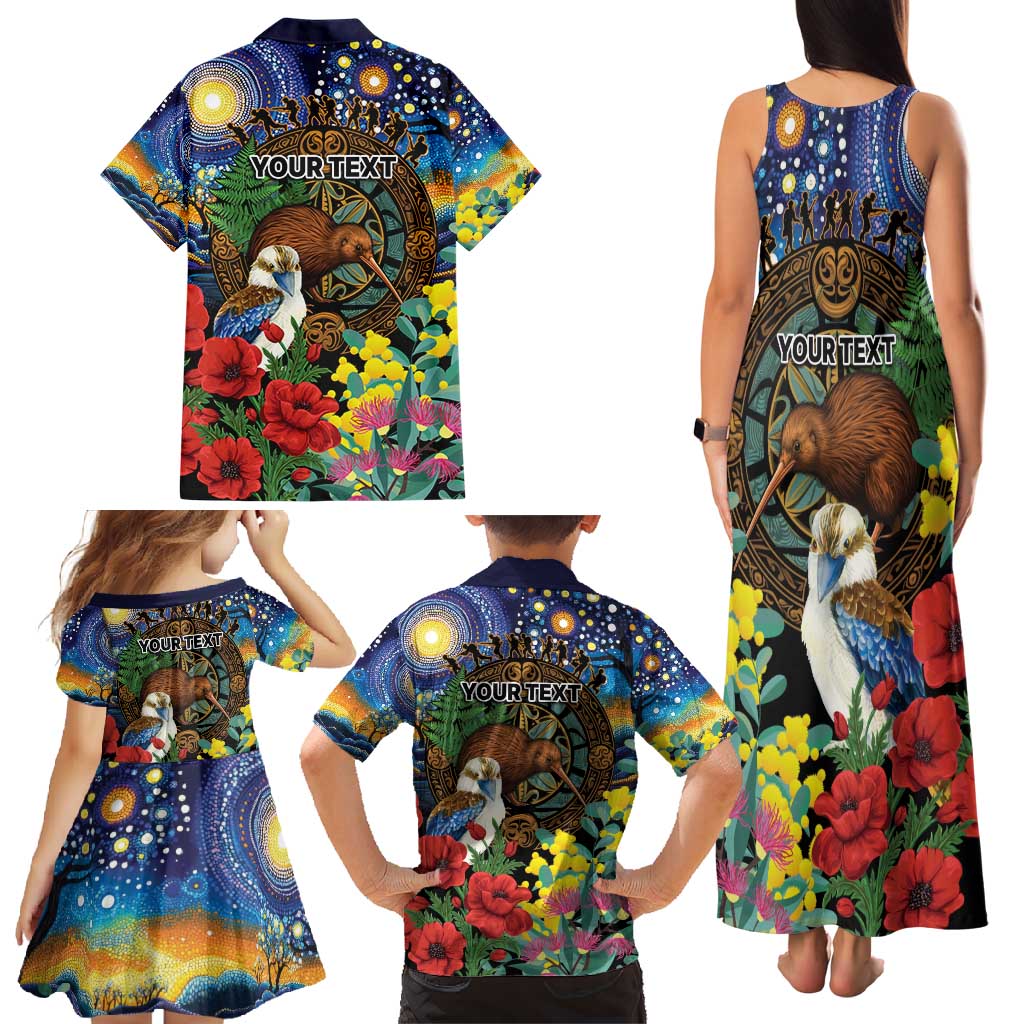 Kiwi-Kookaburra Bird ANZAC Personalised Family Matching Tank Maxi Dress and Hawaiian Shirt Aussie Golden Wattle Poppy Flowers LT9 - Polynesian Pride