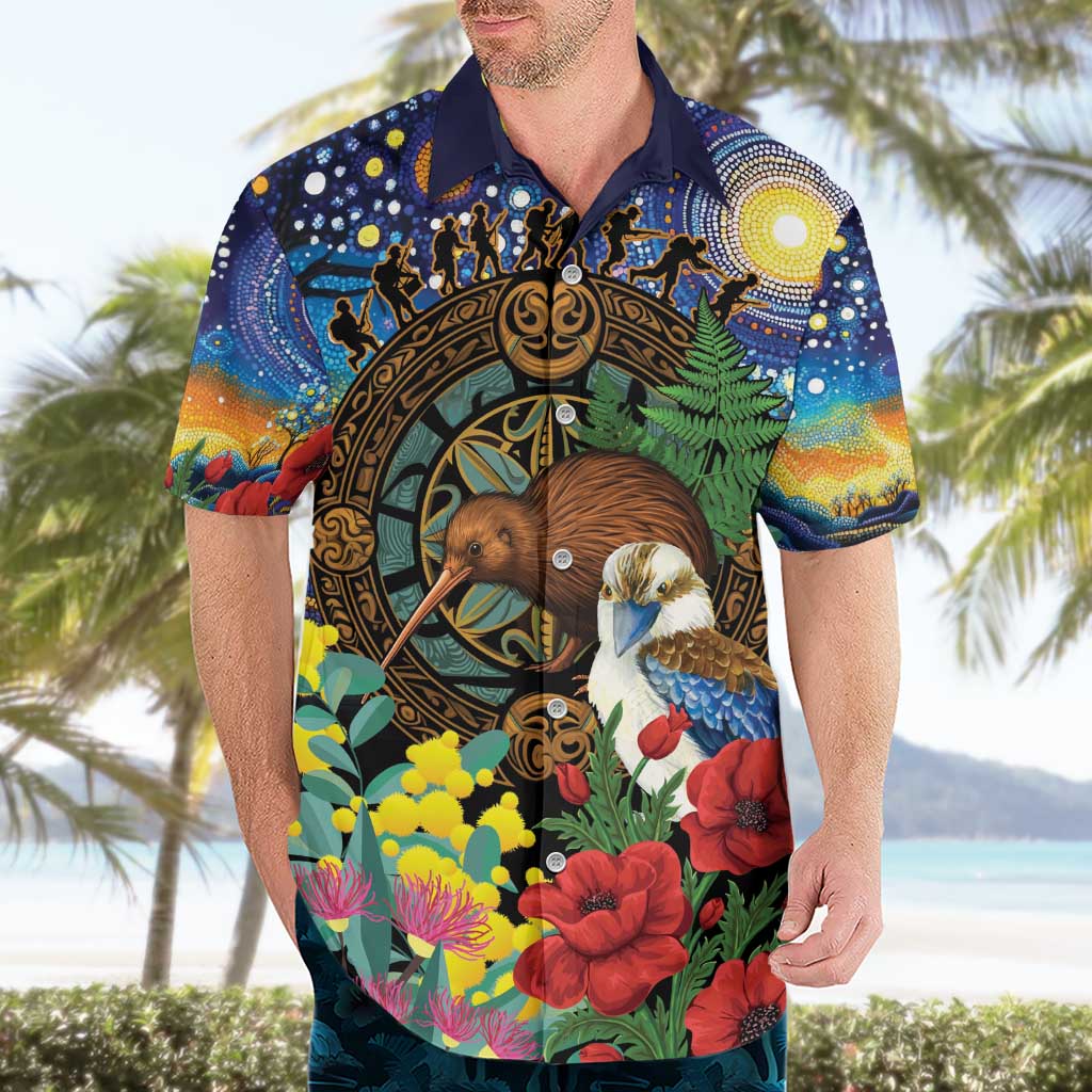 Kiwi-Kookaburra Bird ANZAC Personalised Hawaiian Shirt Aussie Golden Wattle Poppy Flowers LT9 - Polynesian Pride