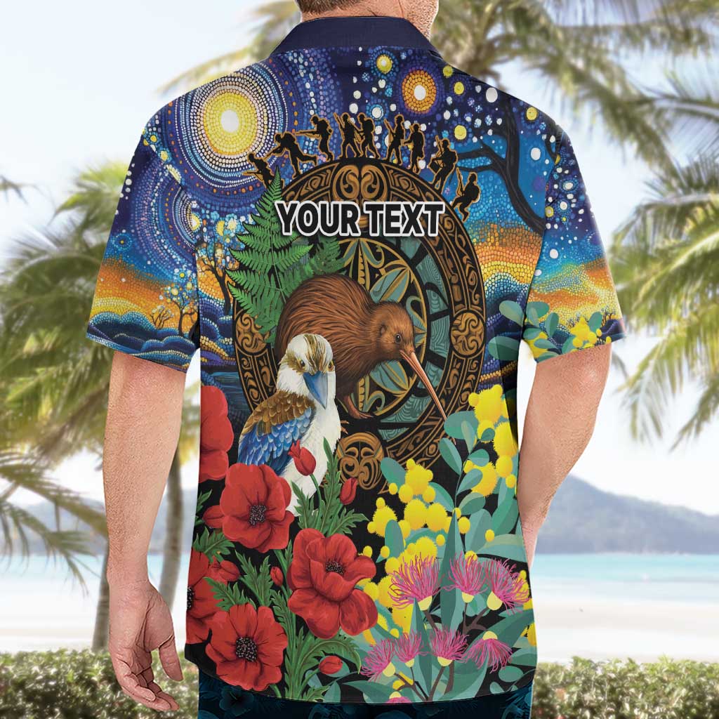 Kiwi-Kookaburra Bird ANZAC Personalised Hawaiian Shirt Aussie Golden Wattle Poppy Flowers LT9 - Polynesian Pride