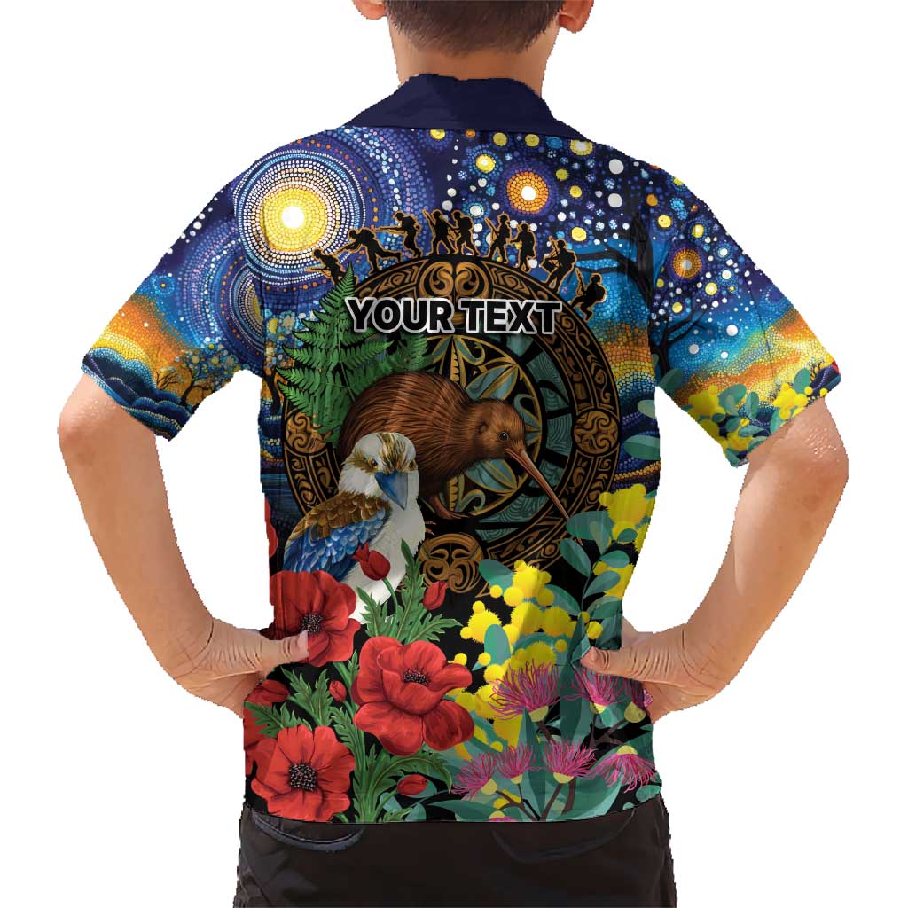 Kiwi-Kookaburra Bird ANZAC Personalised Hawaiian Shirt Aussie Golden Wattle Poppy Flowers LT9 - Polynesian Pride