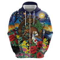 Kiwi-Kookaburra Bird ANZAC Personalised Hoodie Aussie Golden Wattle Poppy Flowers LT9 - Polynesian Pride