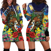 Kiwi-Kookaburra Bird ANZAC Personalised Hoodie Dress Aussie Golden Wattle Poppy Flowers LT9 - Polynesian Pride