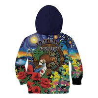 Kiwi-Kookaburra Bird ANZAC Personalised Kid Hoodie Aussie Golden Wattle Poppy Flowers LT9 - Polynesian Pride