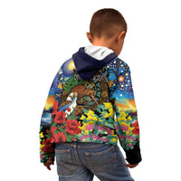 Kiwi-Kookaburra Bird ANZAC Personalised Kid Hoodie Aussie Golden Wattle Poppy Flowers LT9 - Polynesian Pride